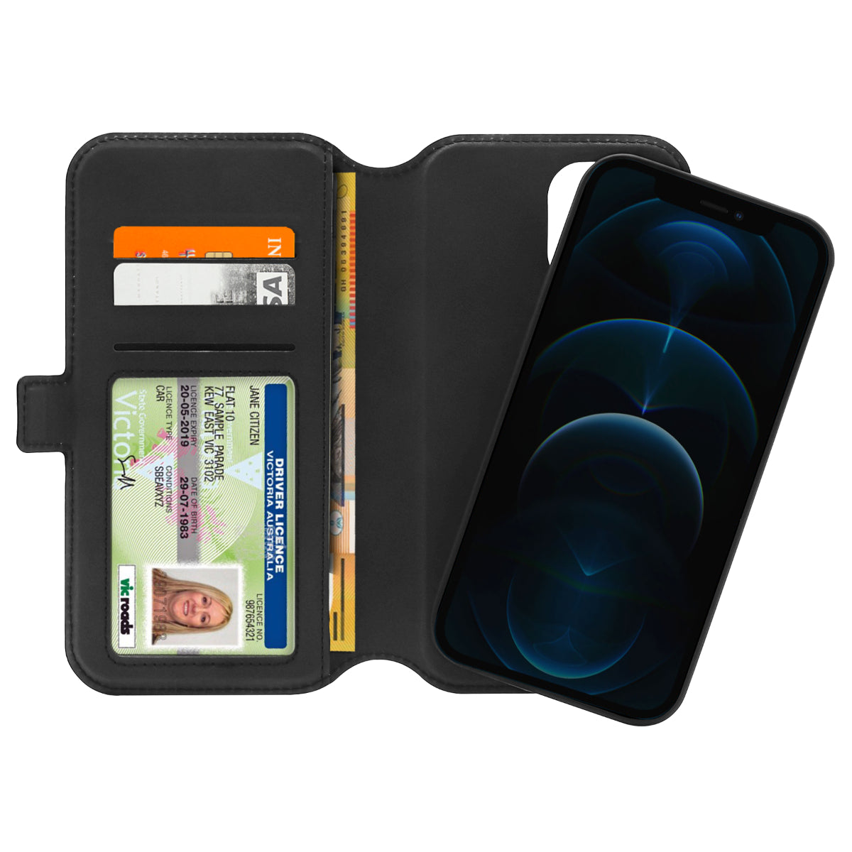 3SIXT, 3SIXT Neowallet Leather Folio Case iPhone 12 / 12 Pro 6.1 inch - Noir