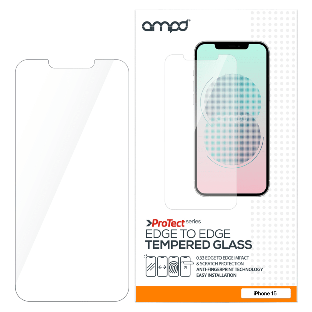 AMPD, AMPD 0.33 Impact Temepered Glass Screen Protector for Apple iPhone 15 Clear