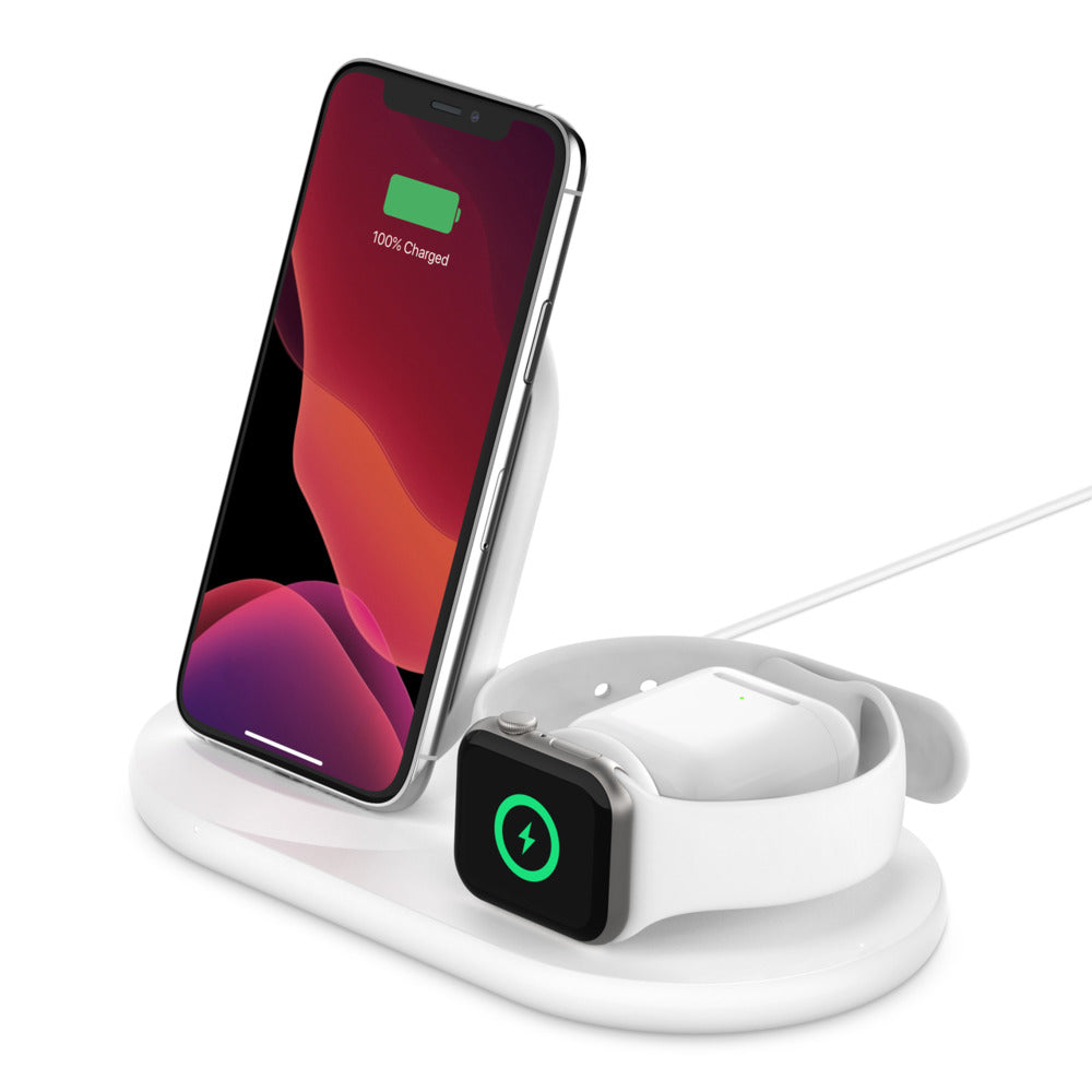 Belkin, Belkin Boost Charge 3 in 1 Wireless Charging Dock pour iPhone + Apple Watch + Airpods - Blanc