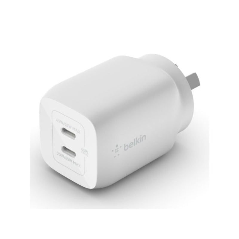 Belkin, Belkin Chargeur GaN double USB-C 65W 45W x1 20W x1 - Blanc