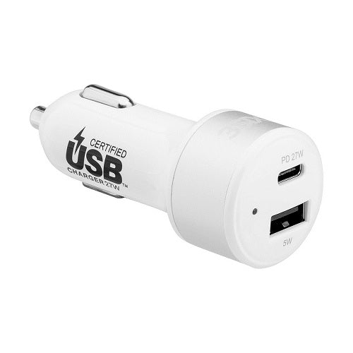 3SIXT, Chargeur de voiture 3SIXT 27W USB-C Power Delivery + Câble USB-C/C 1m - Blanc