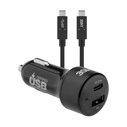 3SIXT, Chargeur de voiture 3SIXT 27W USB-C Power Delivery + Câble USB-C/C 1m - Noir