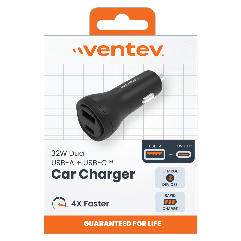 Ventev, Chargeur de voiture Ventev ULTRAFAST 32W avec double port USB C et USB A Noir