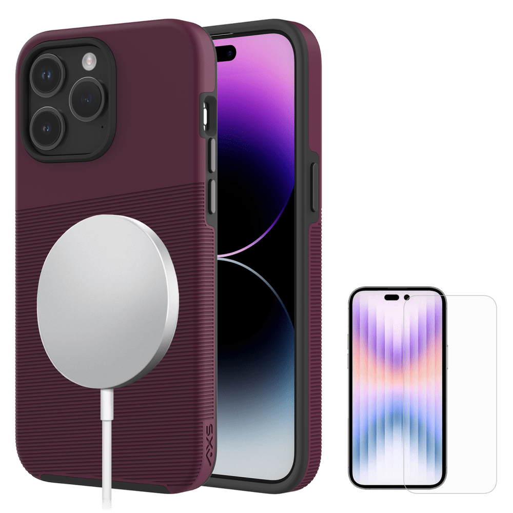 AXS, Coque AXS PROTech Plus MagSafe et ARMORGlass pour iPhone 15 Pro Max Sangria