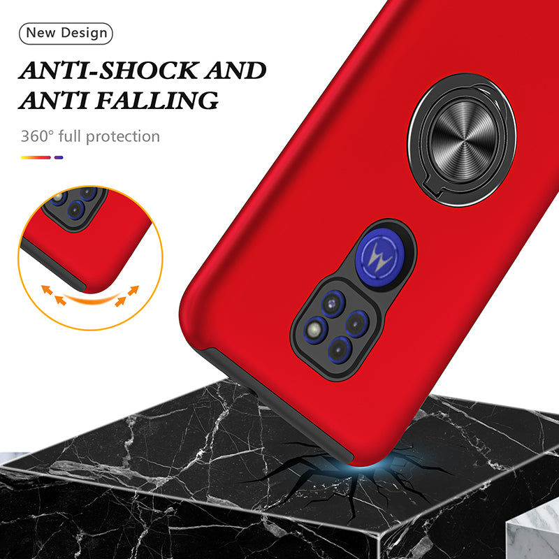 Générique, Coque blindée résistante et protectrice Moto G9 Play et support d'anneau - Rouge