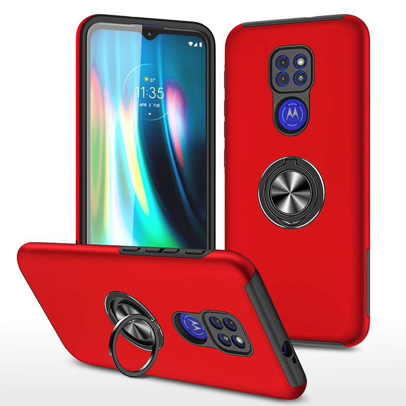 Générique, Coque blindée résistante et protectrice Moto G9 Play et support d'anneau - Rouge