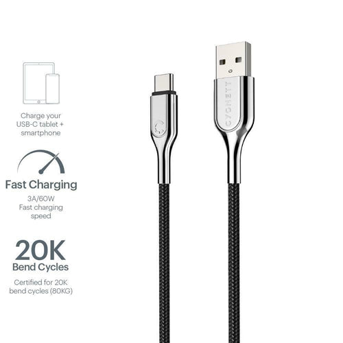 Cygnett, Cygnett Armoured Aramid Fibre 1M USB-C to USB-A USB 2.0 Cable (Câble USB-C vers USB-A USB 2.0)