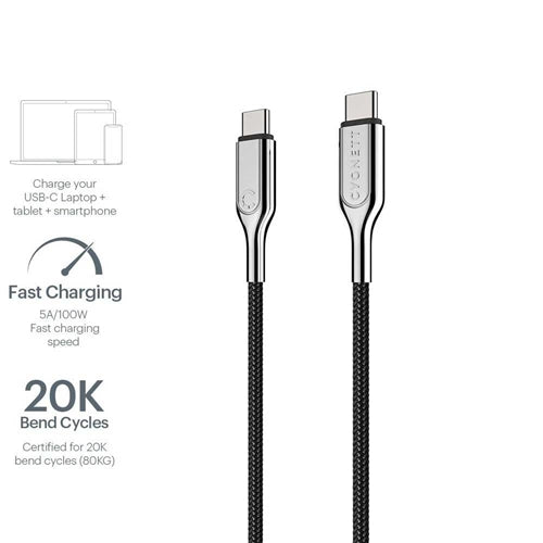 Cygnett, Cygnett Armoured Aramid Fibre 1M USB-C to USB-C USB 2.0 Cable (Câble USB-C vers USB-C USB 2.0)