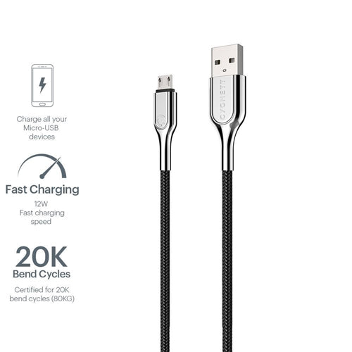 Cygnett, Cygnett Armoured Micro USB to USB-A Cable - Black 1m