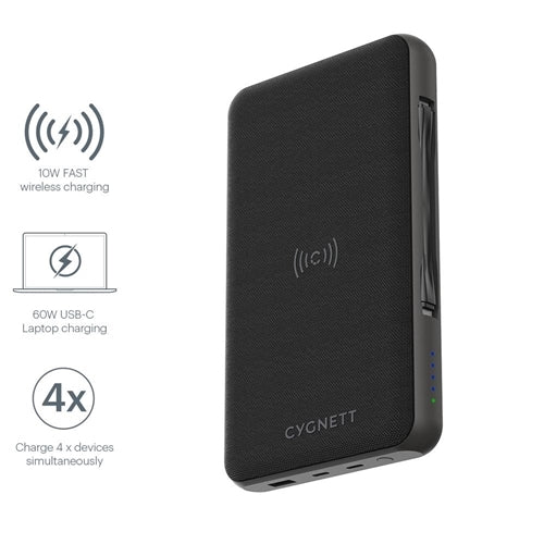 Cygnett, Cygnett Chargeup Edge Plus USB-C Laptop & Wireless Power Bank 27000 mAh - Noir