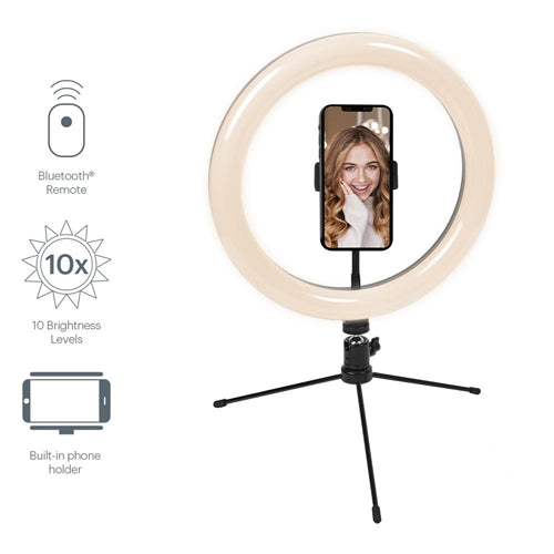 Cygnett, Cygnett V-GLAMOUR 10 inch Ring LED Light Desktop Tripod with Bluetooth Remote