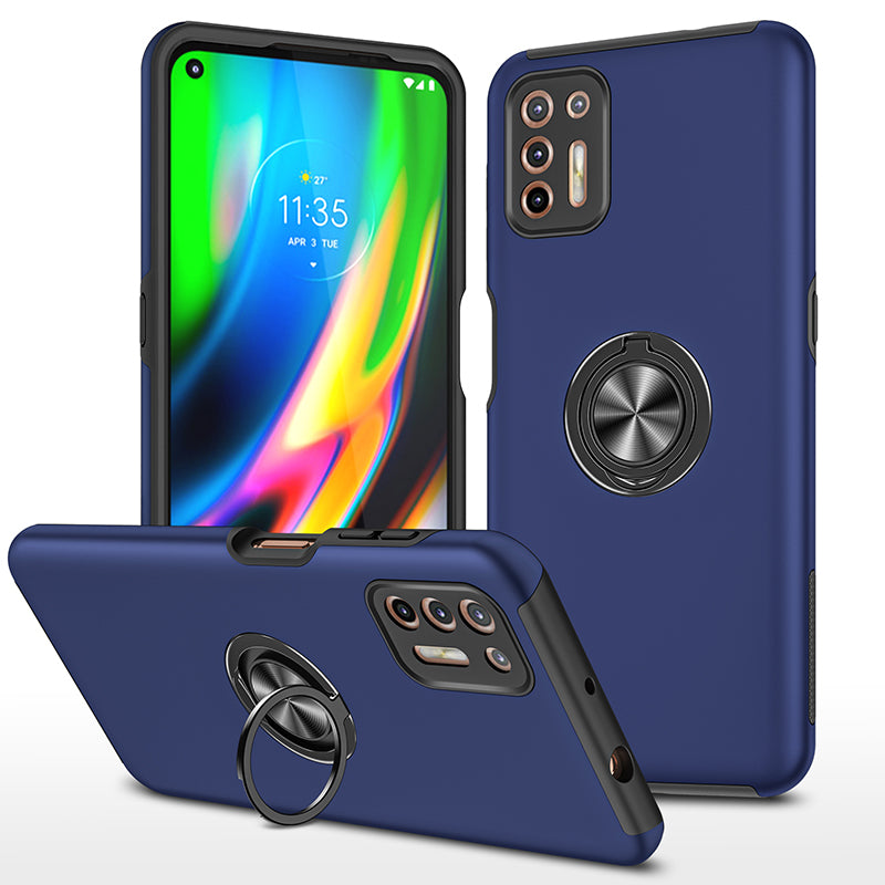 Générique, Etui Armor robuste et protecteur Moto G9 Plus et support d'anneau - Bleu