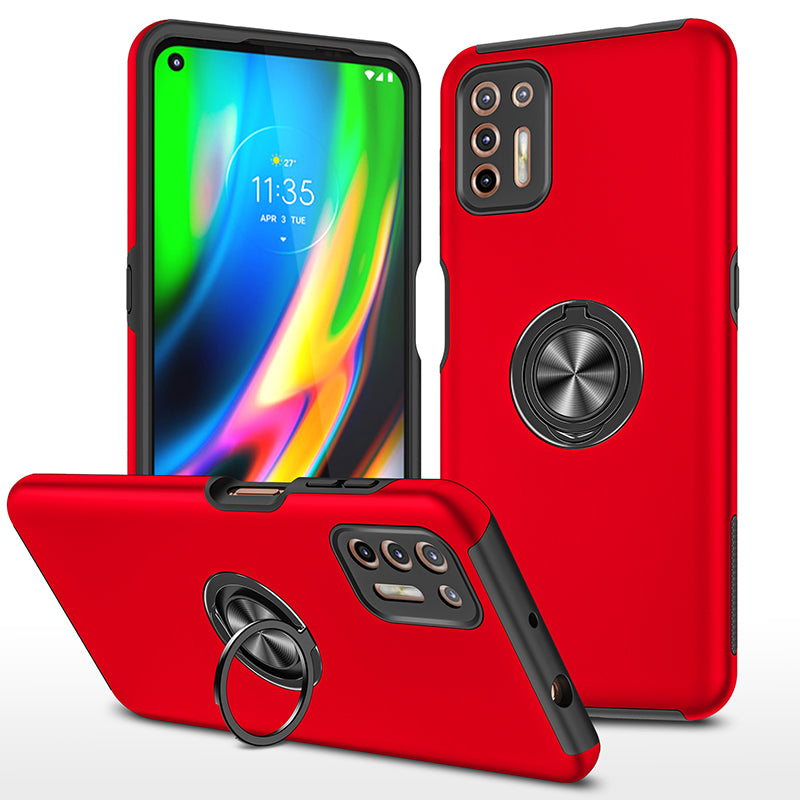 Générique, Etui Armor robuste et protecteur Moto G9 Plus et support d'anneau - Rouge