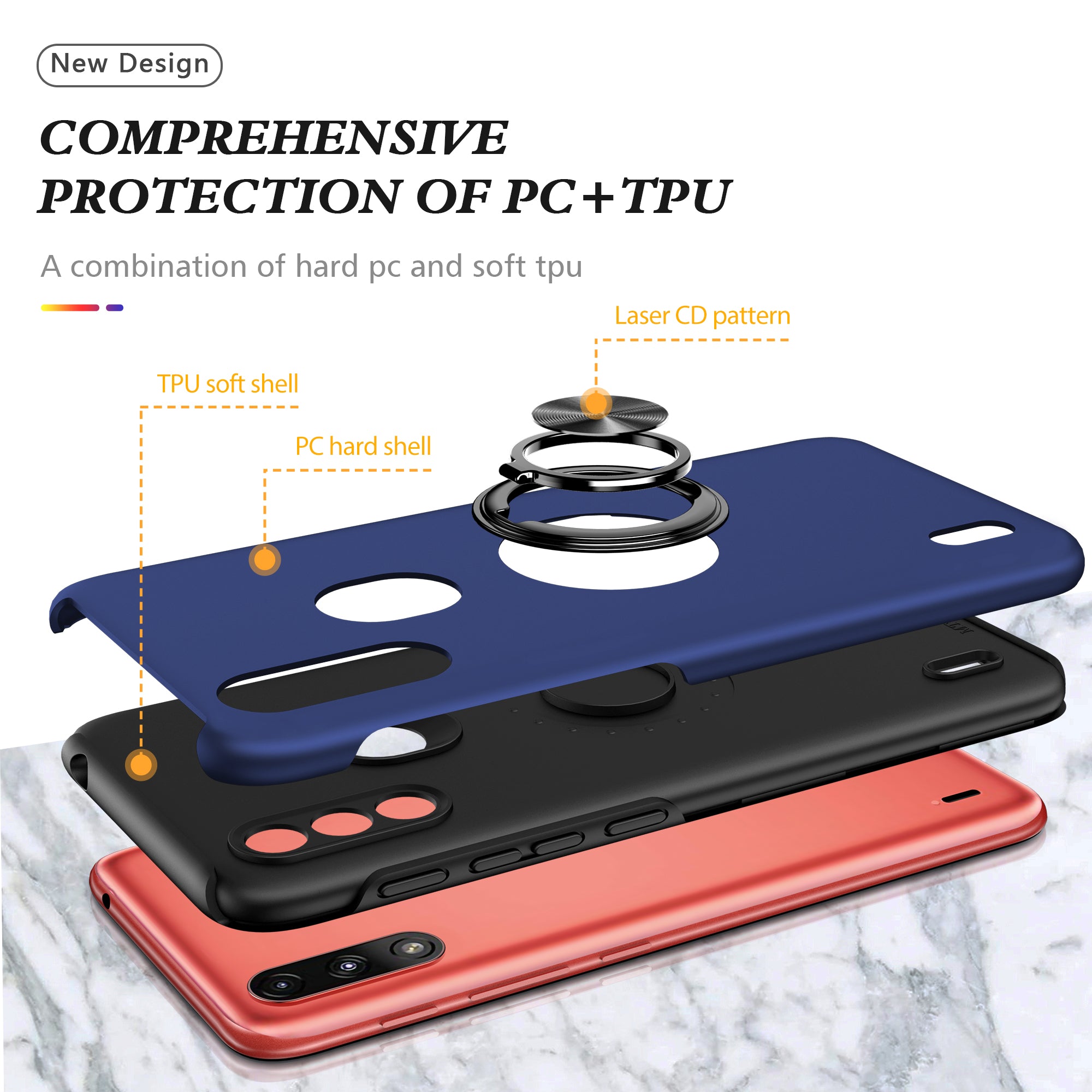 Générique, Etui armé robuste et protecteur Moto E7 Power 2021 & Ring Holder - Bleu