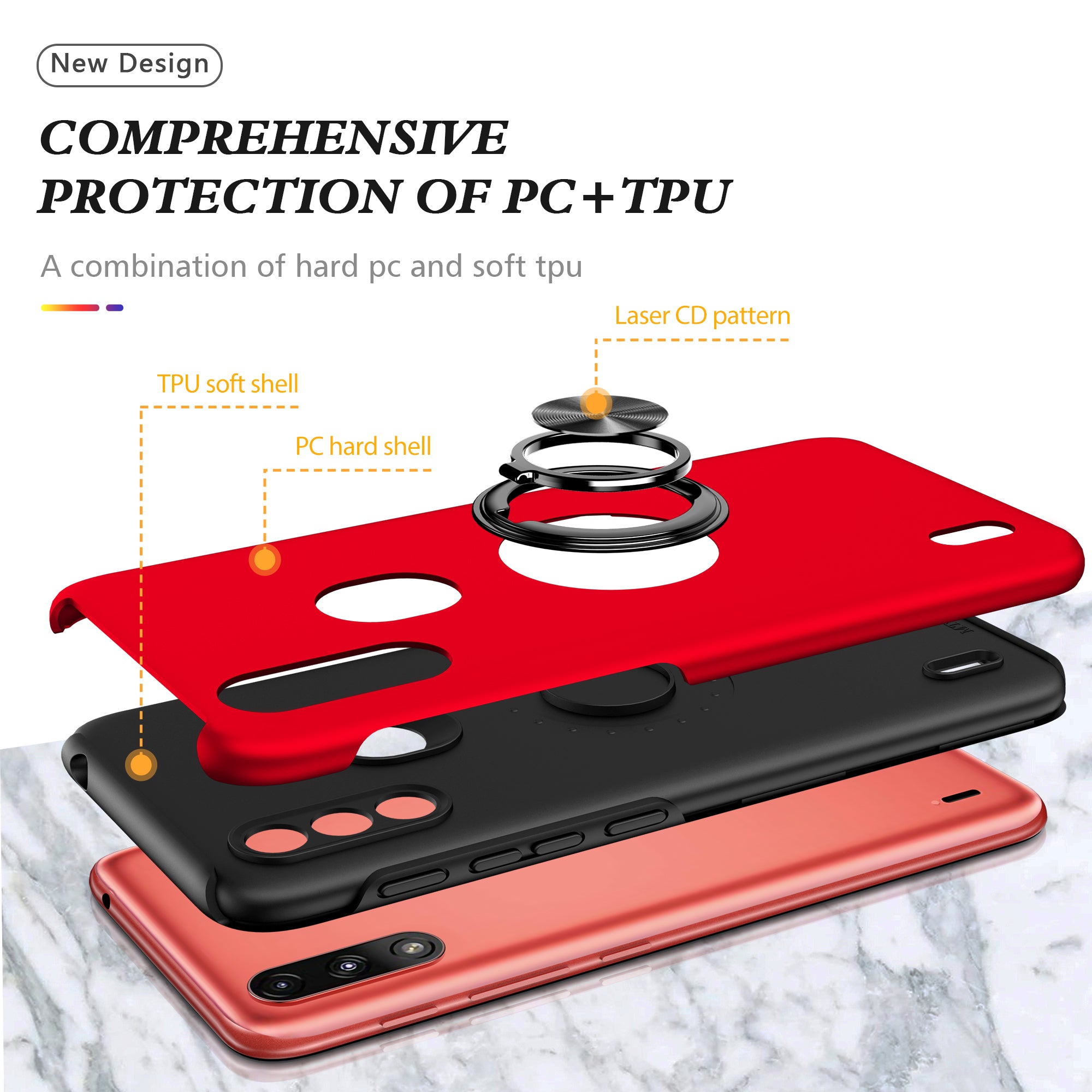 Générique, Etui armé robuste et protecteur Moto E7 Power 2021 & Ring Holder - Rouge