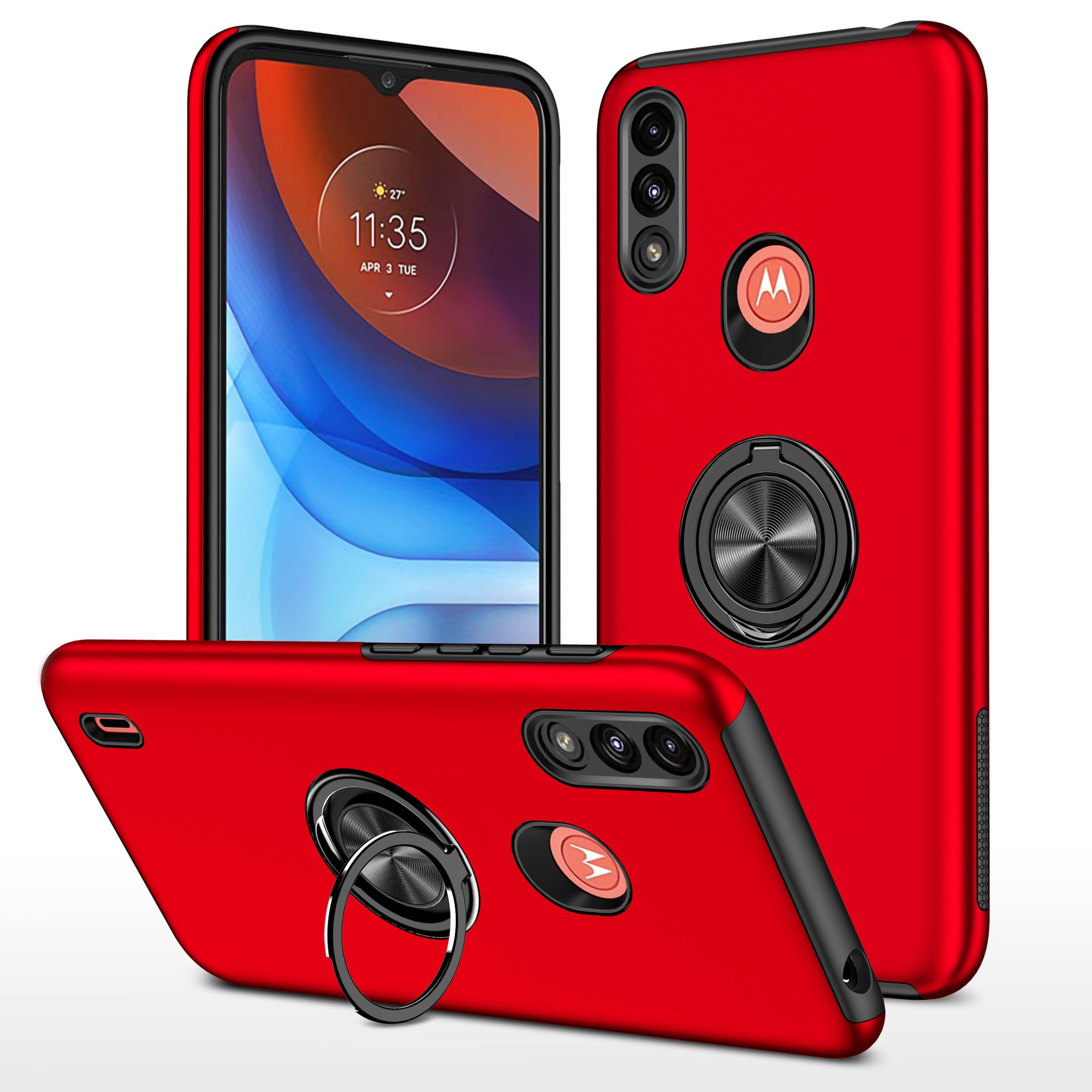 Générique, Etui armé robuste et protecteur Moto E7 Power 2021 & Ring Holder - Rouge