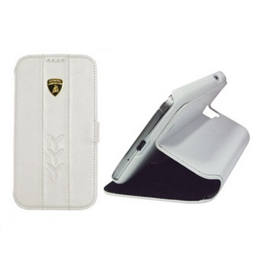 iMobo, Etui cuir Lamborghini véritable Samsung Galaxy S 4 IV S4 GT-i9500 Blanc