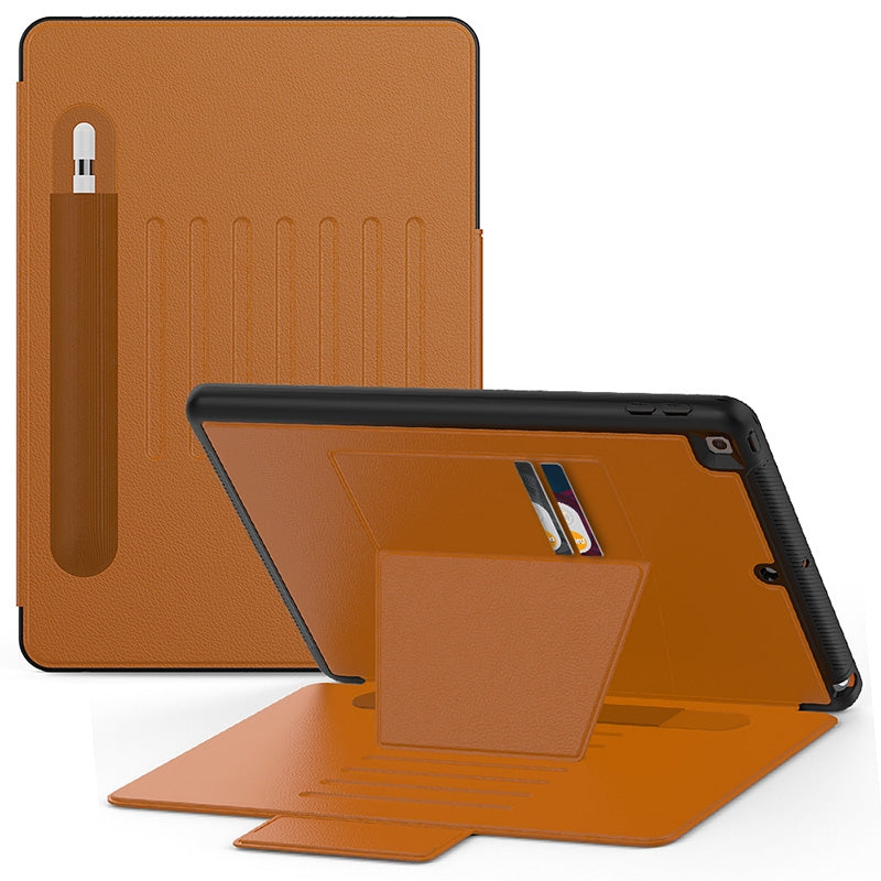 Générique, Étui en cuir synthétique robuste Folio iPad 9e & 8e & 7e Mag Latch & Kickstand - Marron