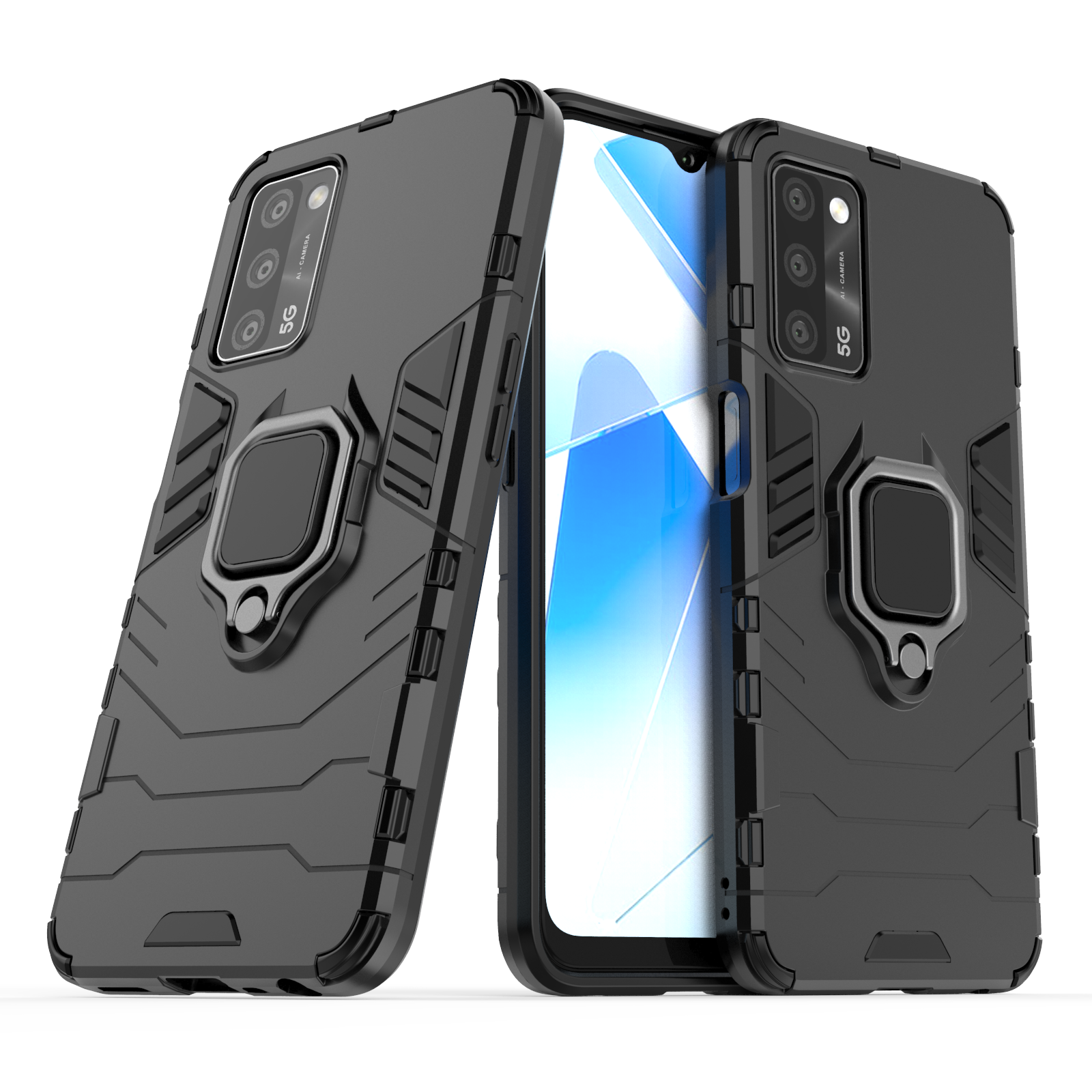 Générique, Etui robuste et protecteur Oppo A16S & A54S avec support d'anneau - Noir