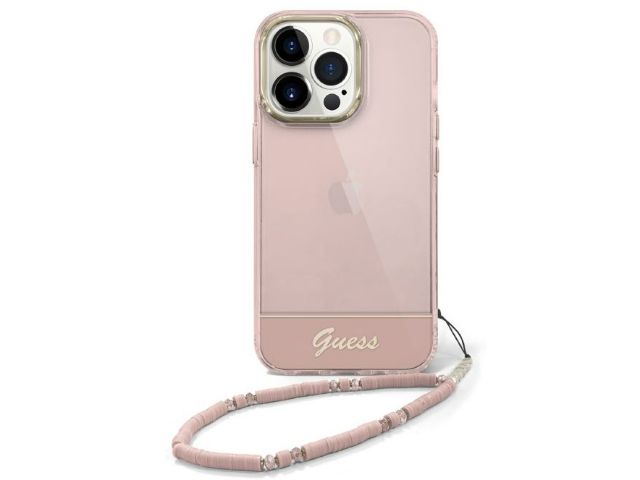 Devinez, GUESS Etui double couche iPhone 14 Pro 6.1 - Rose avec dragonne