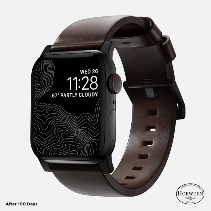 Nomade, Nomad Modern Band 45mm Bracelet en cuir Horween Black Hardware - Rustic Brown