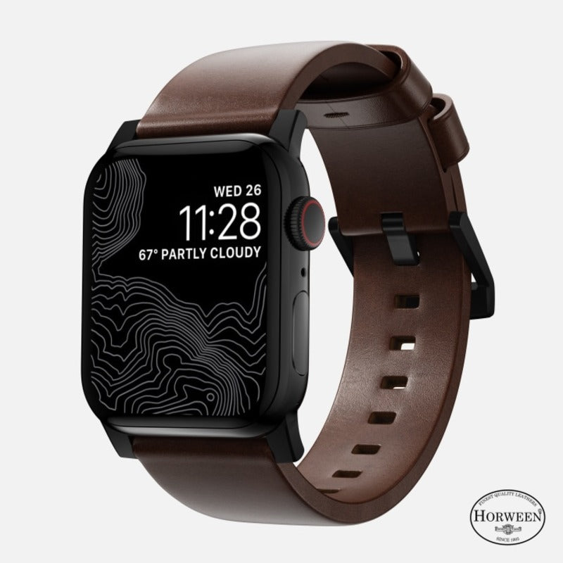 Nomade, Nomad Modern Band 45mm Bracelet en cuir Horween Black Hardware - Rustic Brown