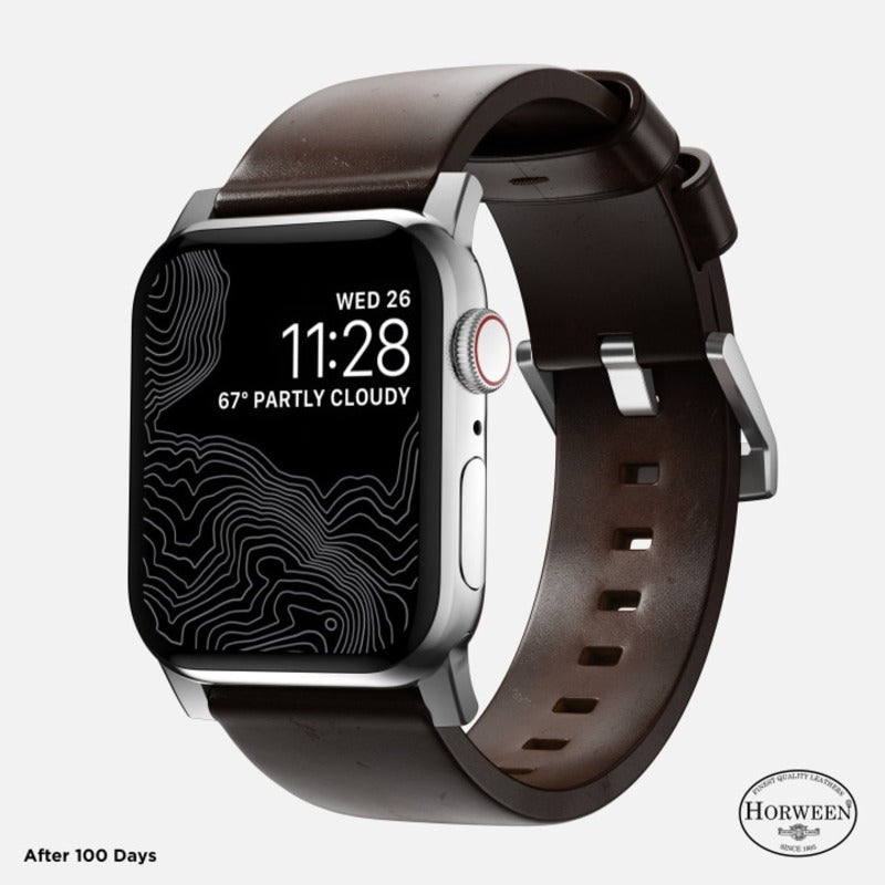 Nomade, Nomad Modern Band 45mm Silver Hardware w/ Horween Leather pour Apple Watch Rustic Brown