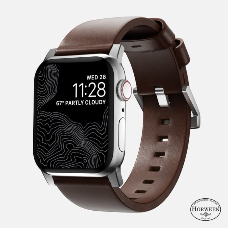 Nomade, Nomad Modern Band 45mm Silver Hardware w/ Horween Leather pour Apple Watch Rustic Brown