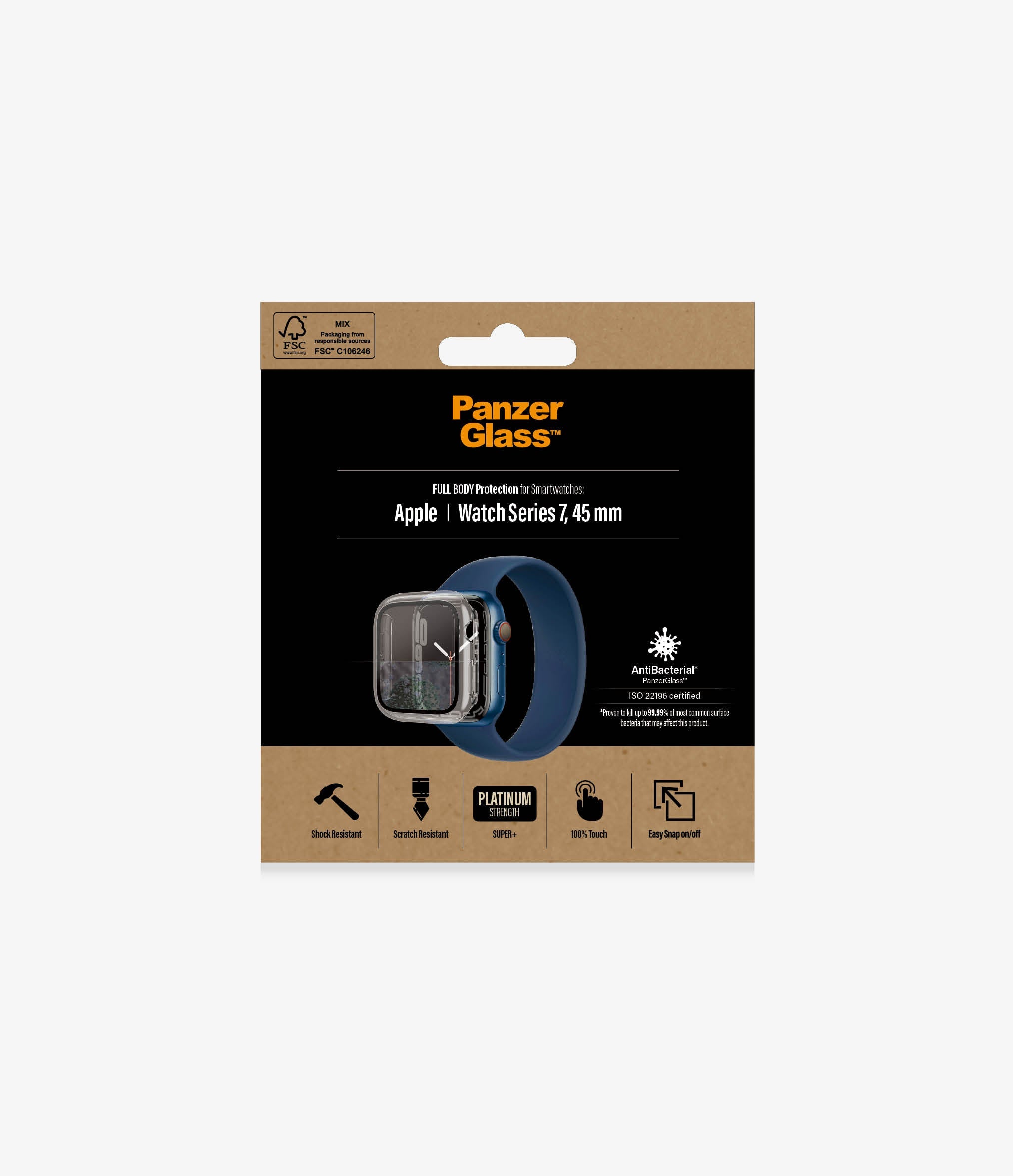 PanzerGlass, Panzer Glass Full Body Protection pour Apple Watch 7 45mm - Clair