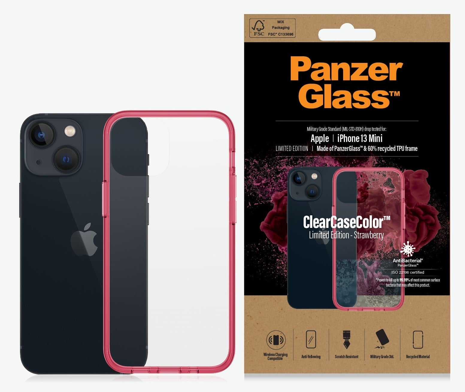 PanzerGlass, PanzerGlass Clear Case Apple iPhone 13 Mini - Fraise