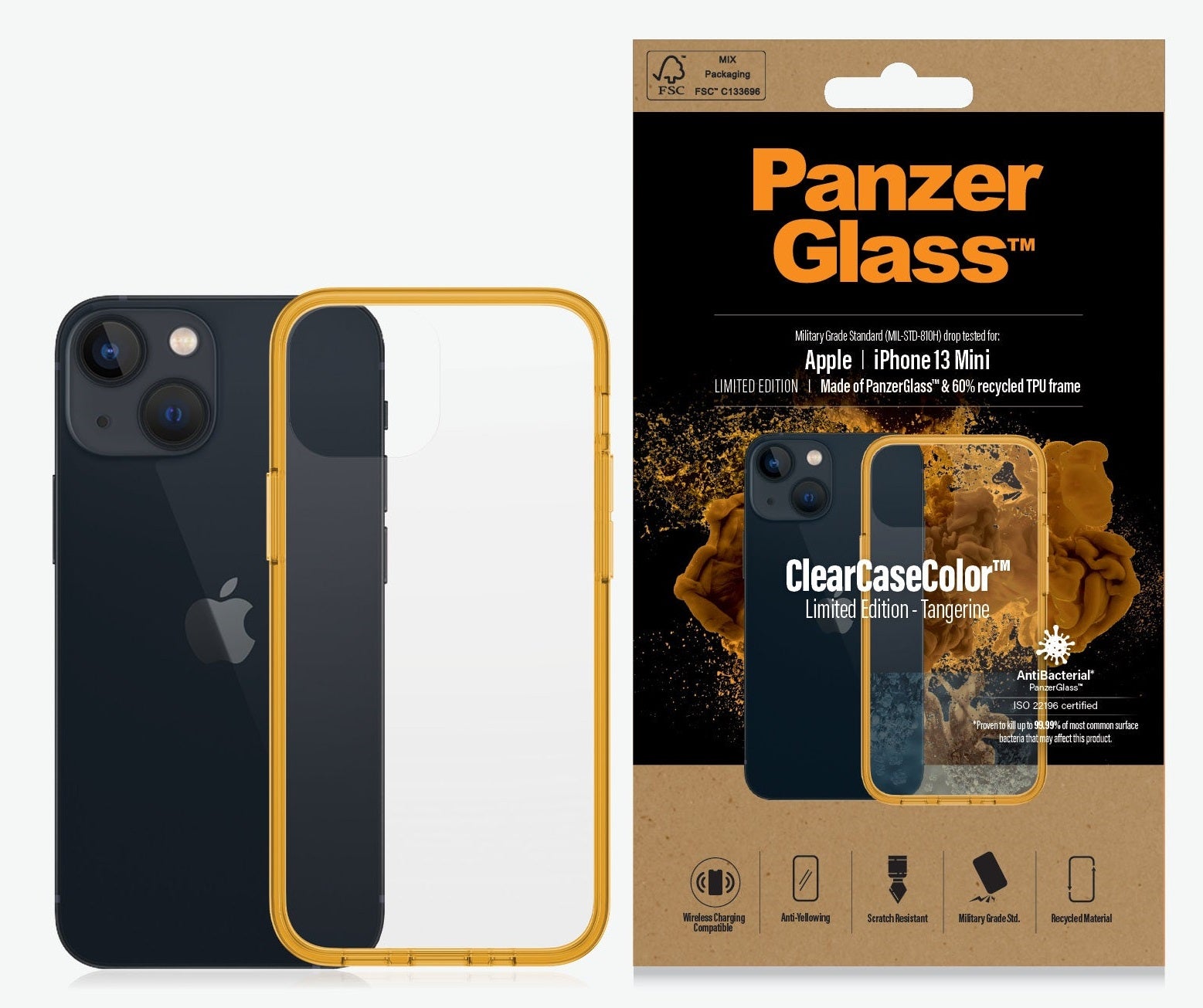 PanzerGlass, PanzerGlass Clear Case Apple iPhone 13 Mini - Tangerine