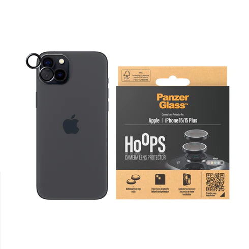 PanzerGlass, PanzerGlass Hoops Protection de l'objectif de l'appareil photo de l'iPhone 15 et 15 Plus - Noir