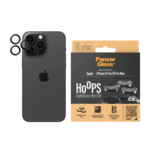 PanzerGlass, PanzerGlass Hoops Protection de l'objectif de l'appareil photo pour iPhone 15 Pro et 15 Pro Max - Noir