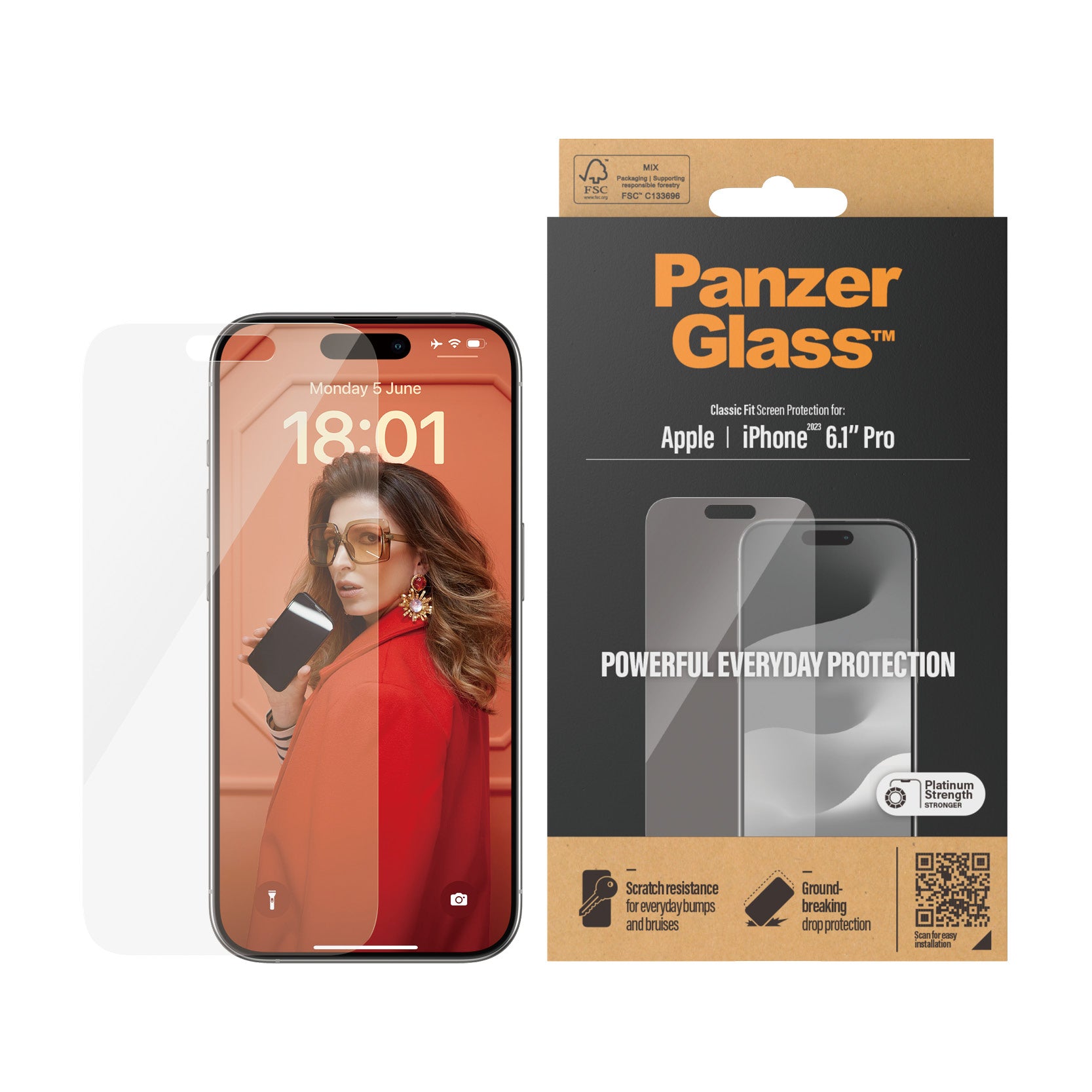 PanzerGlass, PanzerGlass Screen Guard Classic Fit iPhone 15 Pro 6.1 - Clair