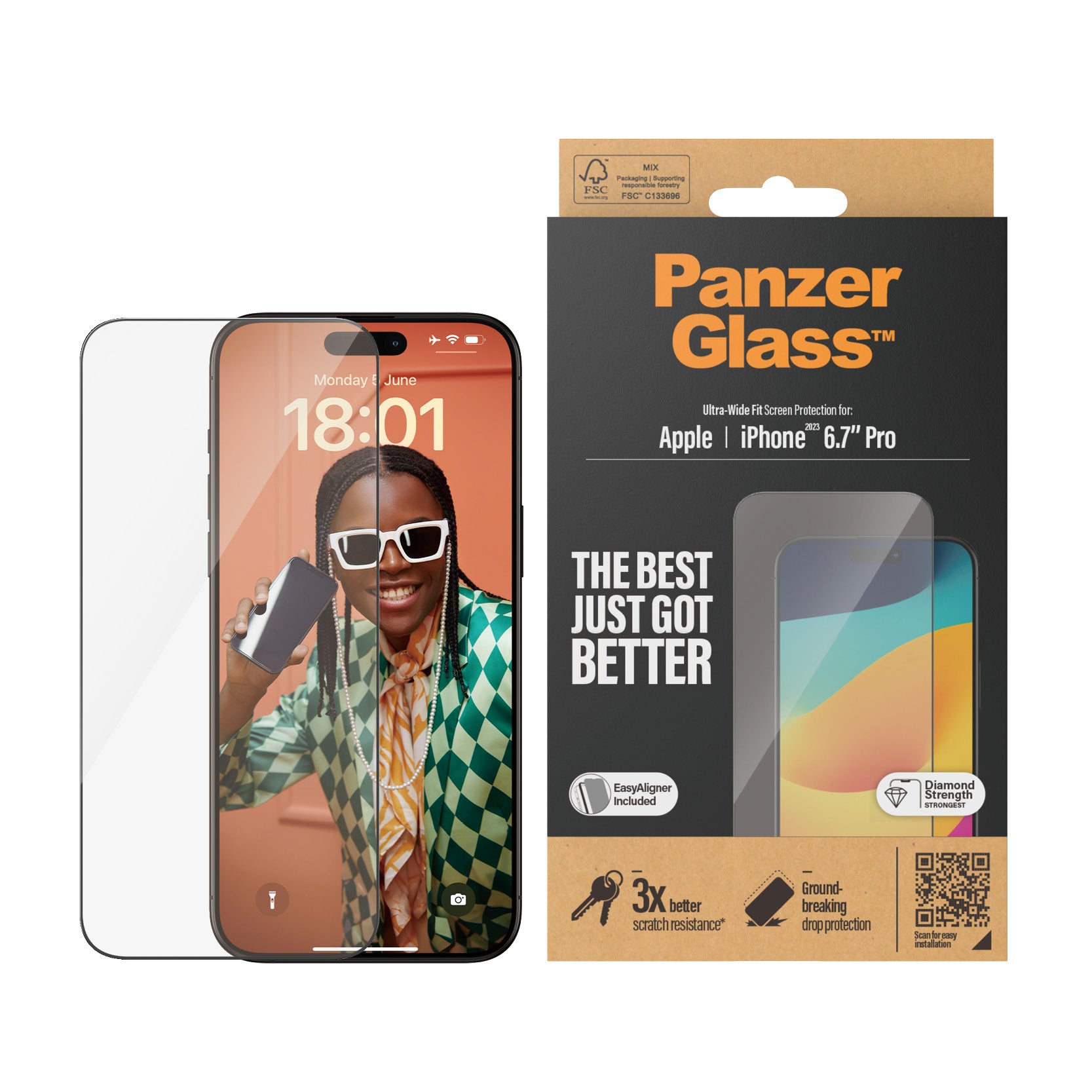 PanzerGlass, PanzerGlass Screen Guard Ultra Wide iPhone 15 Pro Max 6.7 - Clair