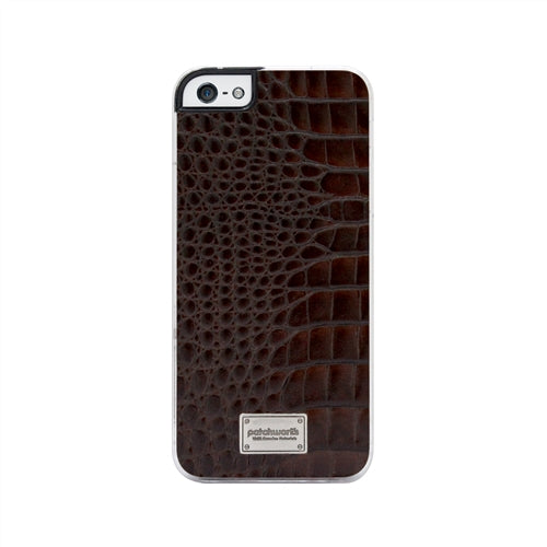 Patchworks, Patchworks Leather Snap Back Case iPhone 5 / 5S / SE 1st Gen Croco Style - Dark Brown