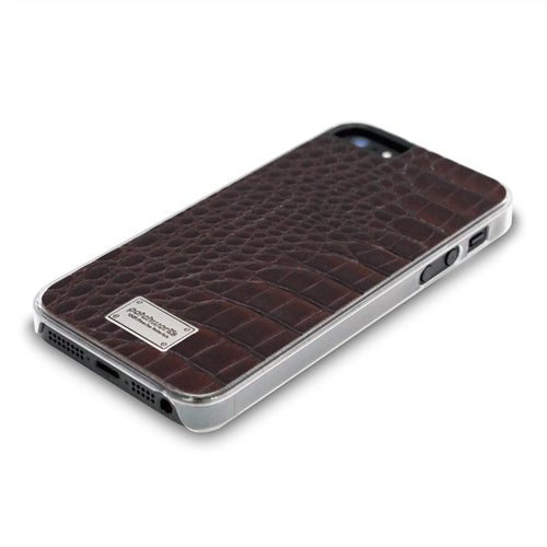 Patchworks, Patchworks Leather Snap Back Case iPhone 5 / 5S / SE 1st Gen Croco Style - Dark Brown