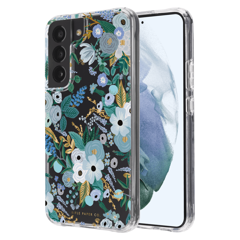 Rifle Paper Co, Rifle Paper Co Ultra Slim Antimicrobial Case for Samsung Galaxy S22 Garden Party Blue