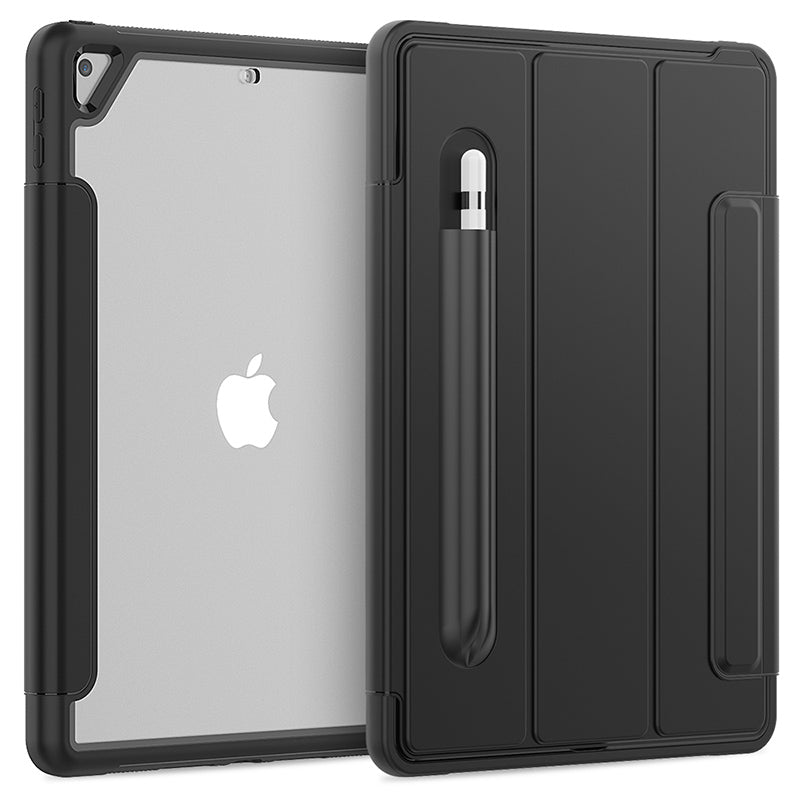 Générique, Rugged Trifold Folio Case iPad 9th & 8th & 7th 10.2 inch Clear Back - Noir