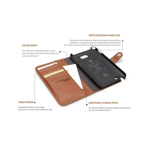 SGP, SGP Leather Wallet Case Valentinus Samsung Galaxy Note Brown