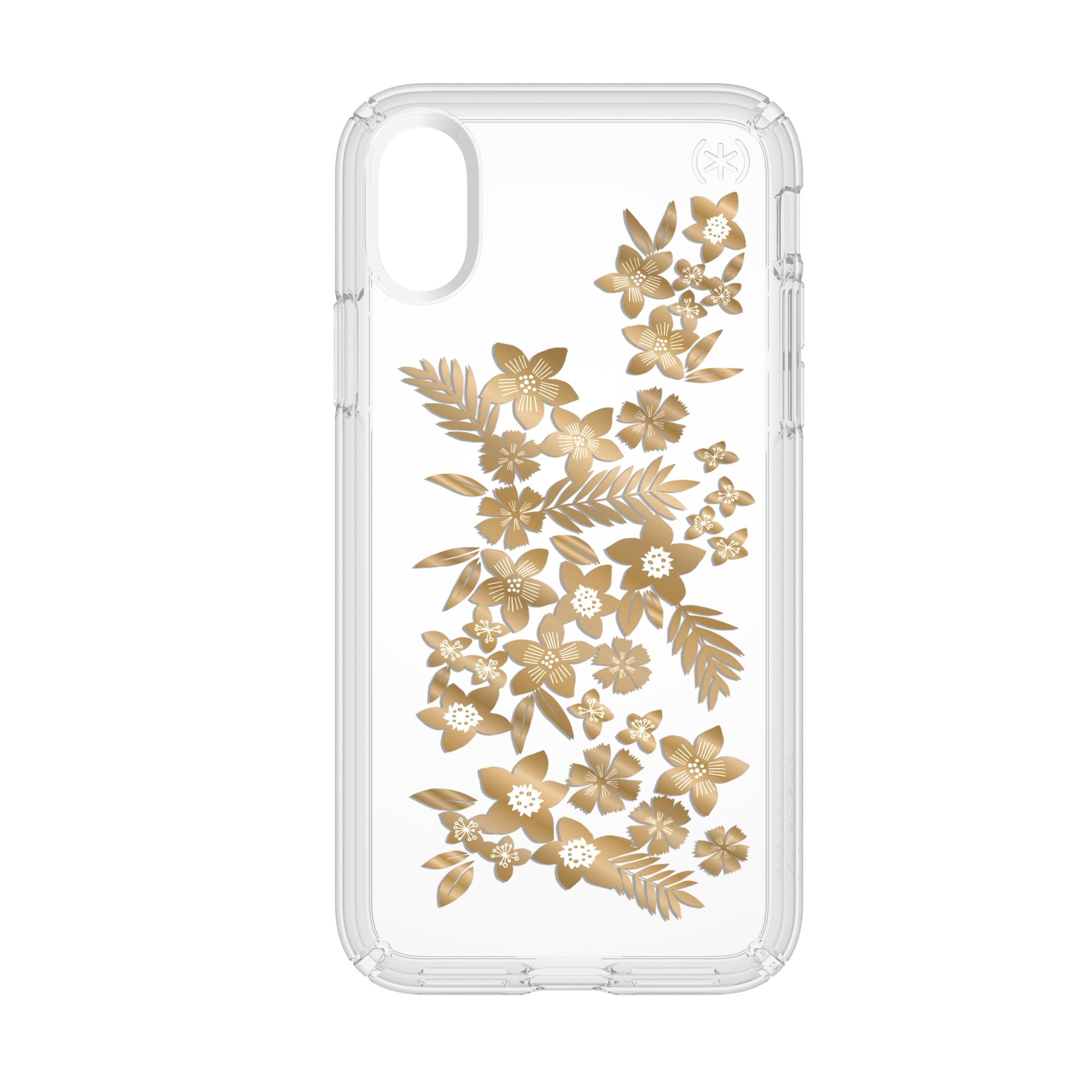 Speck, Speck Presidio Clear + Print Impact Protection Case pour iPhone XS / X - Shimmer Floral Metallic Gold Yellow