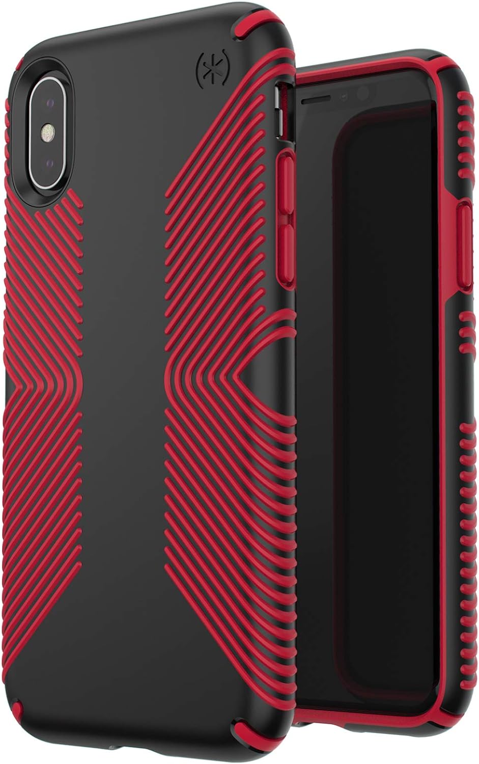 Speck, Speck Presidio Grip 3M / 10FT Drop Protection Slim Rugged Case pour iPhone X / XS - Noir et rouge coquelicot foncé