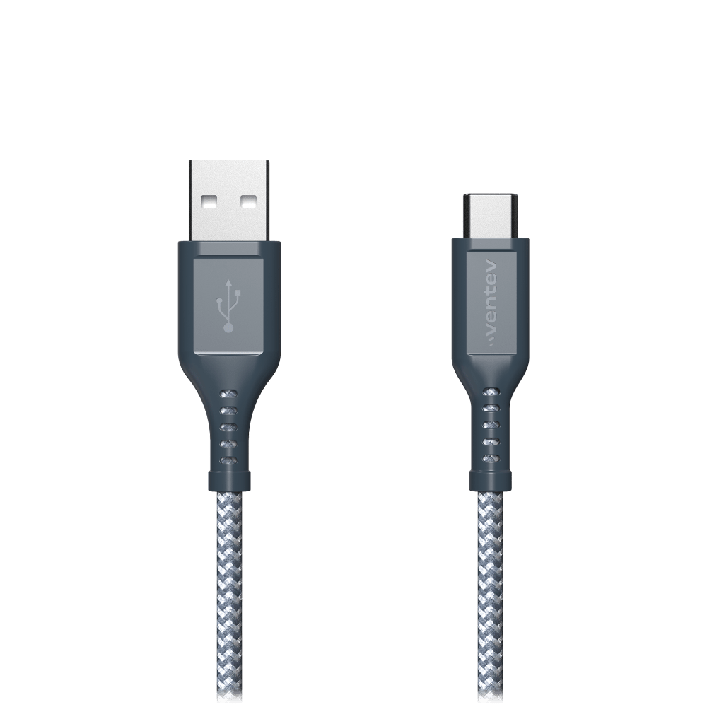 Ventev, Ventev High Speed USB A to USB C Braided Cable with 2x the Copper for Faster Charging 6ft Gray (câble tressé USB A vers USB C avec 2 fois plus de cuivre pour une charge plus rapide)