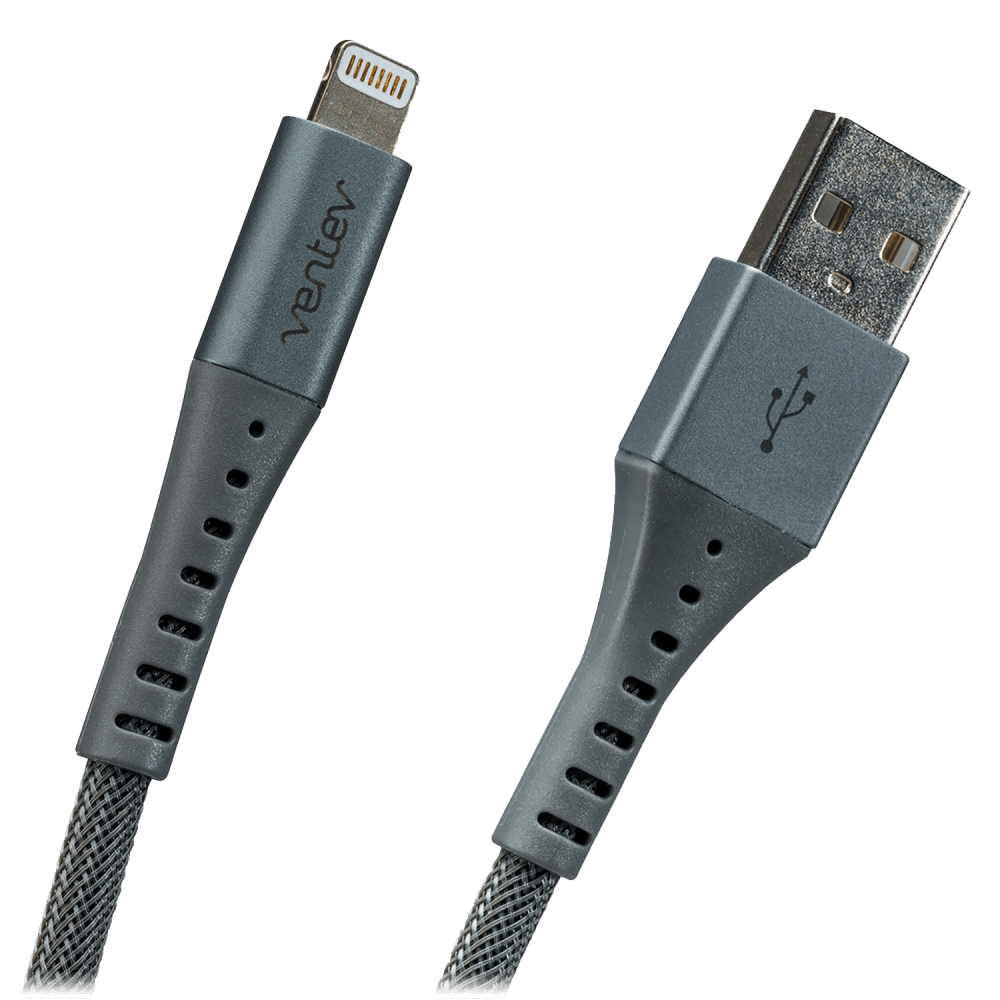 Ventev, Ventev chargesync alloy USB A to Apple Lightning Cable 10ft Steel Gray