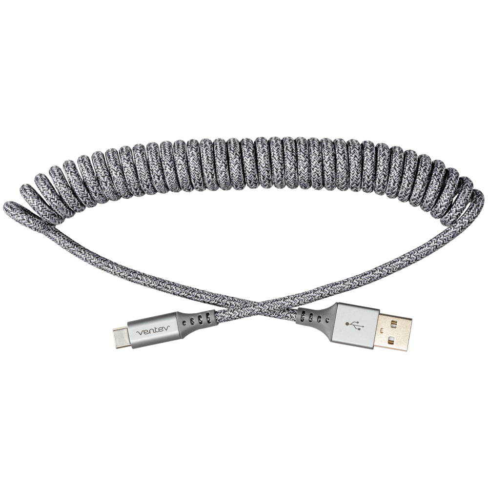 Ventev, Ventev chargesync helix coiled USB A to USB C Cable Heather Gray