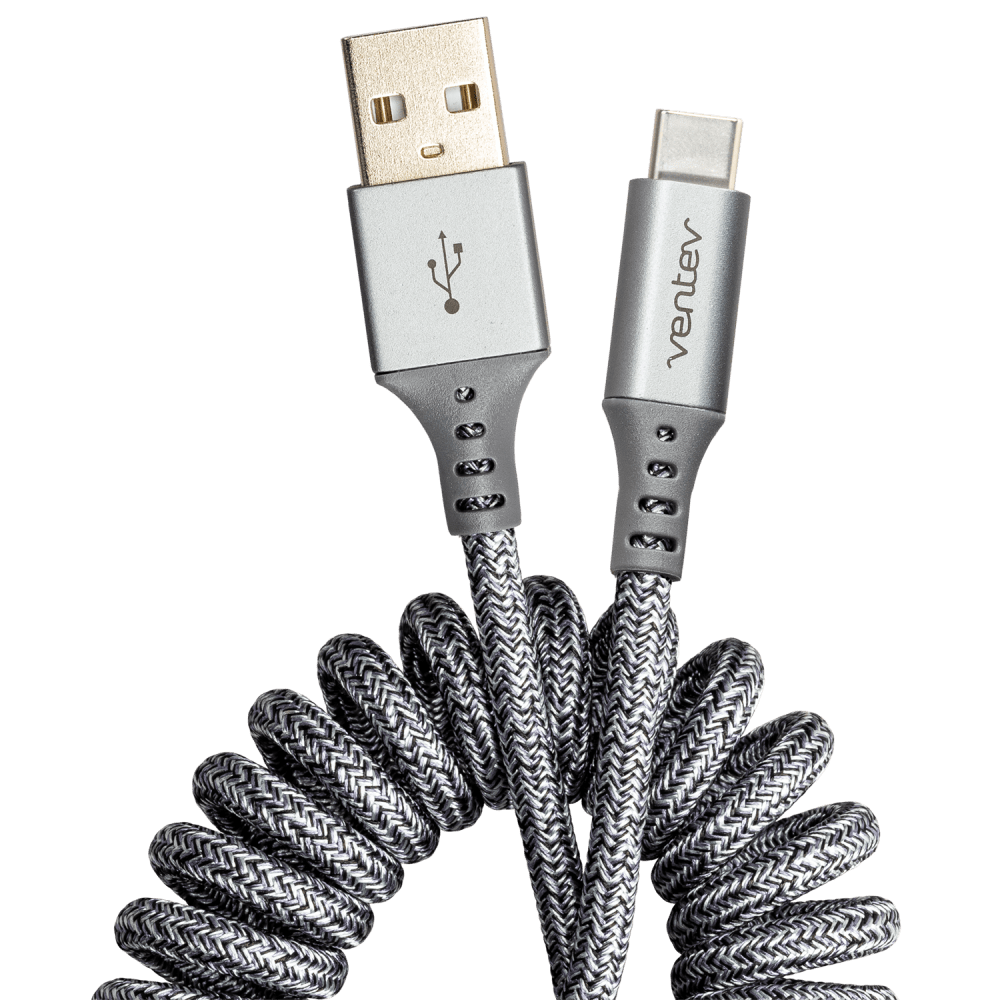 Ventev, Ventev chargesync helix coiled USB A to USB C Cable Heather Gray