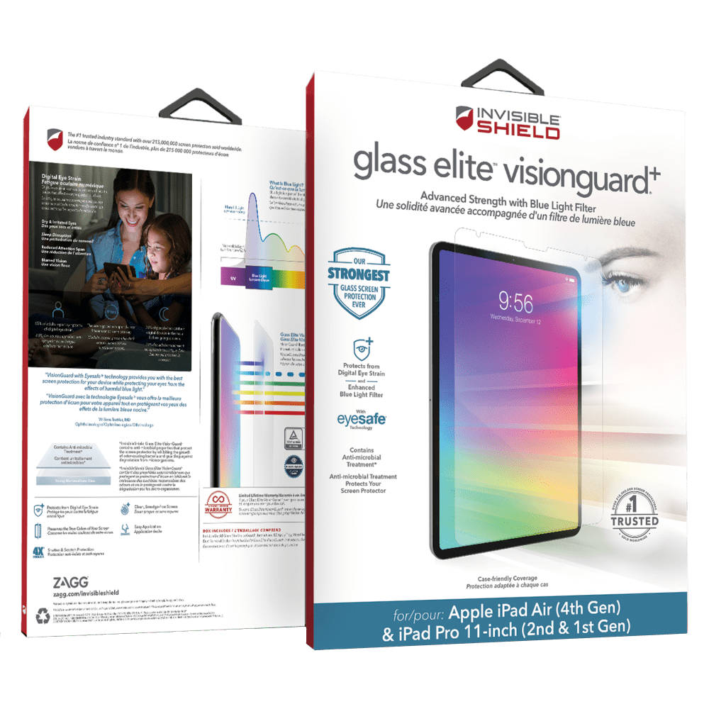 ZAGG, ZAGG InvisibleShield Glass Elite VisionGuard Plus Protecteur d'écran en verre pour Apple iPad Pro 11 (2022 / 2021) / Air 10.9 / Air 2022 Clear