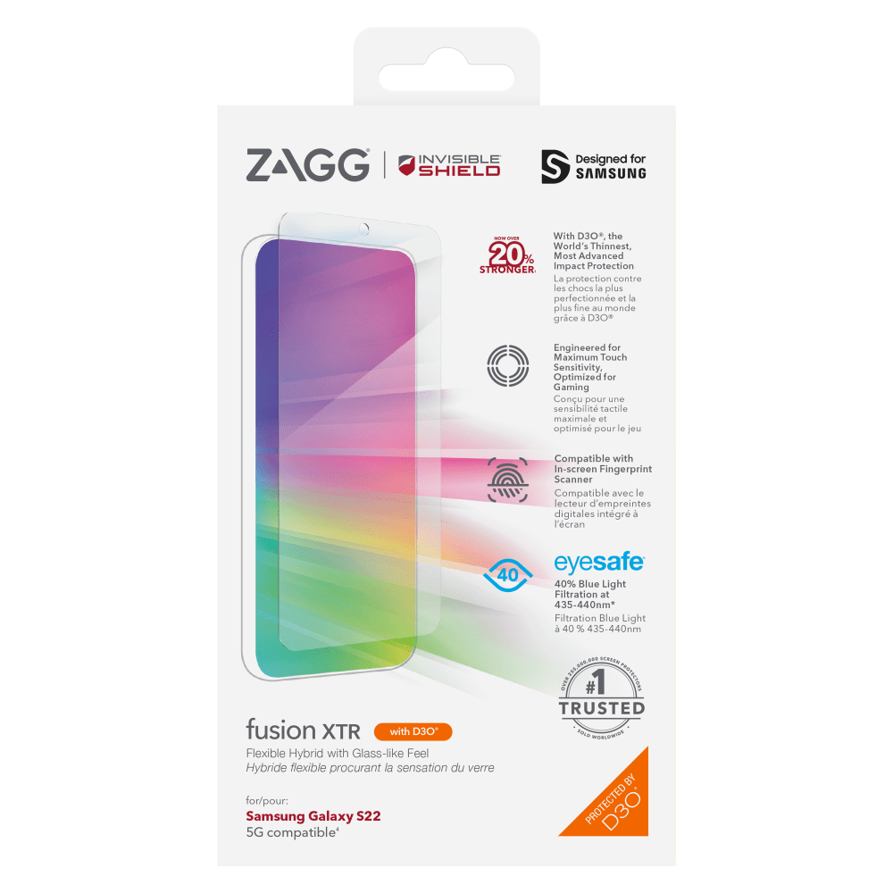 ZAGG, ZAGG InvisibleShield GlassFusion XTR D3O Film de protection d'écran pour Samsung Galaxy S22 Clair