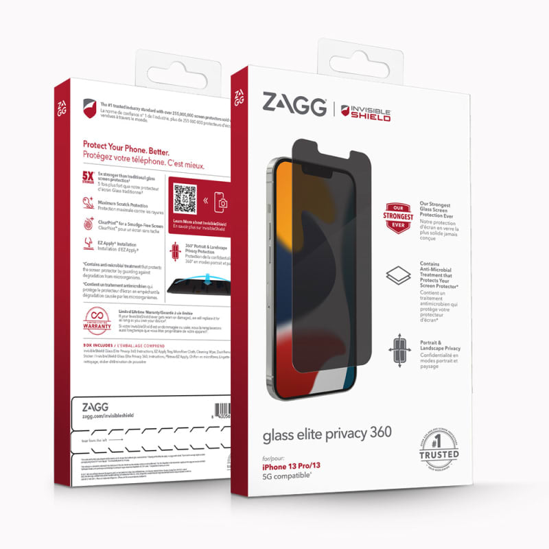 ZAGG, Zagg Invisible Shield Glass Elite Privacy 360 Protecteur d'écran iPhone 13 / 13 Pro 6.1 pouces