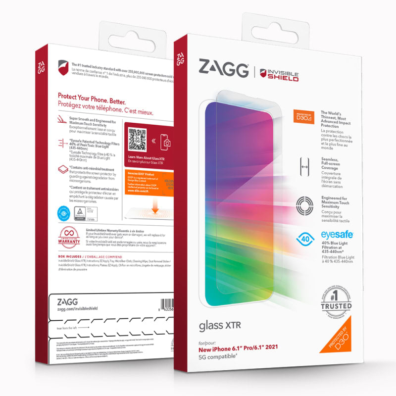 ZAGG, Zagg Invisible Shield Glass XTR & D3O Protecteur d'écran iPhone 13 / 13 Pro 6.1 pouces